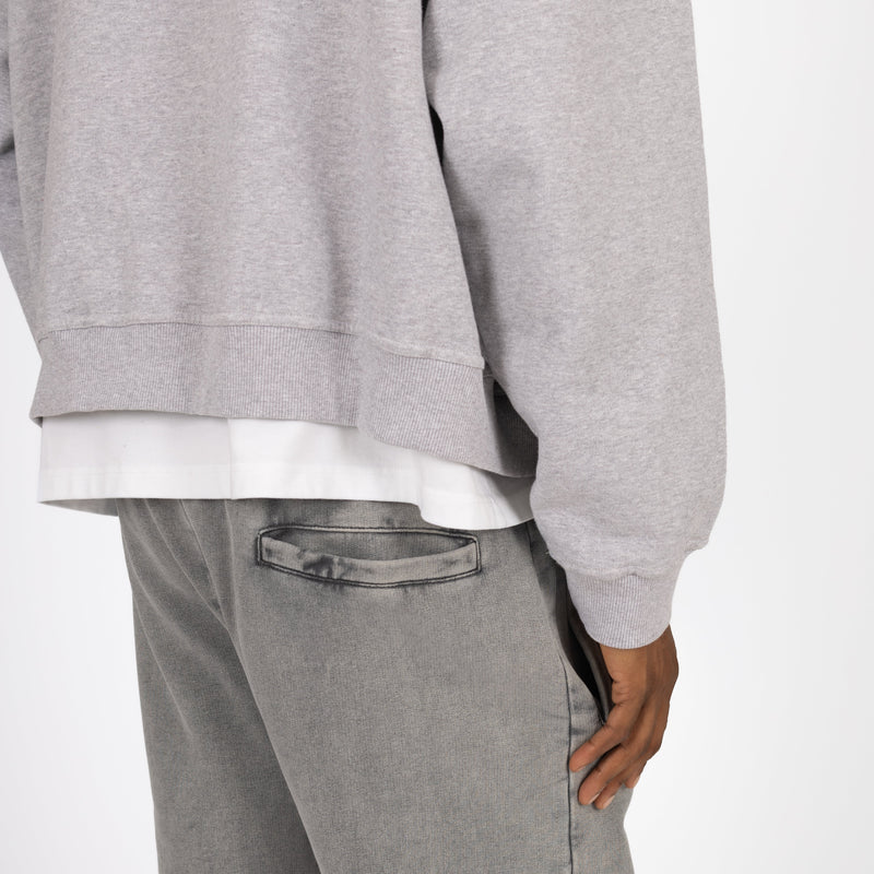 Cropped Zip Hoodie - Light Marl Grey - Destructive