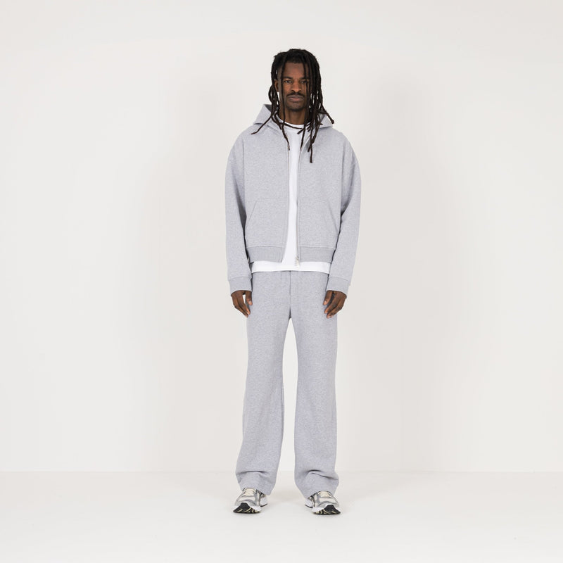 Cropped Zip Hoodie - Light Marl Grey - Destructive