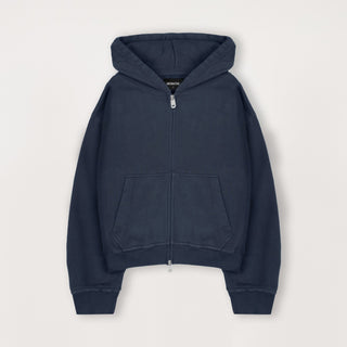 Cropped Zip Hoodie - Navy - Destructive