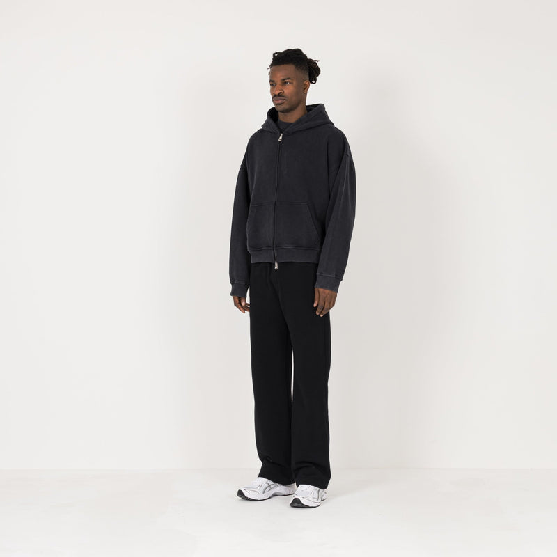Cropped Zip Hoodie - Vintage Black - Destructive
