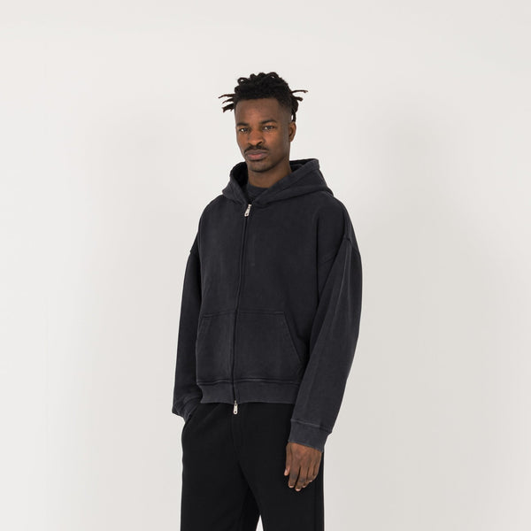 Cropped Zip Hoodie - Vintage Black - Destructive
