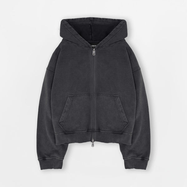 Cropped Zip Hoodie - Vintage Black - Destructive