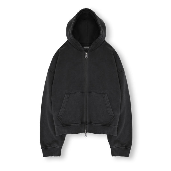 Cropped Zip Hoodie - Vintage Black - Destructive