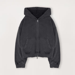 Cropped Zip Hoodie - Vintage Black - Destructive