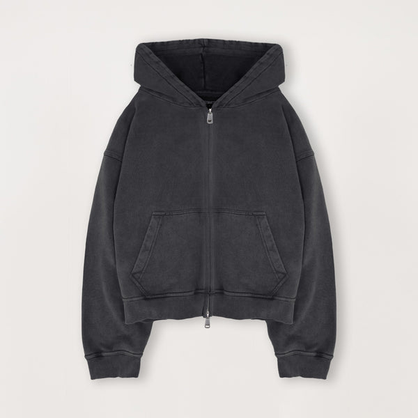 Cropped Zip Hoodie - Vintage Black - Destructive