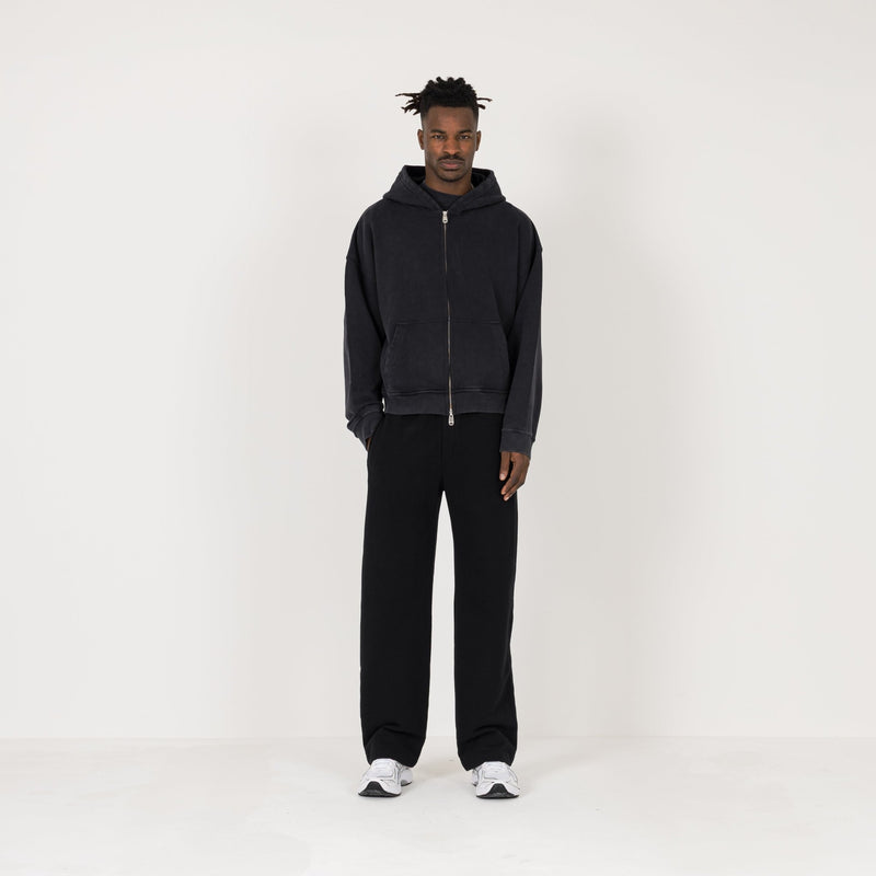 Cropped Zip Hoodie - Vintage Black - Destructive