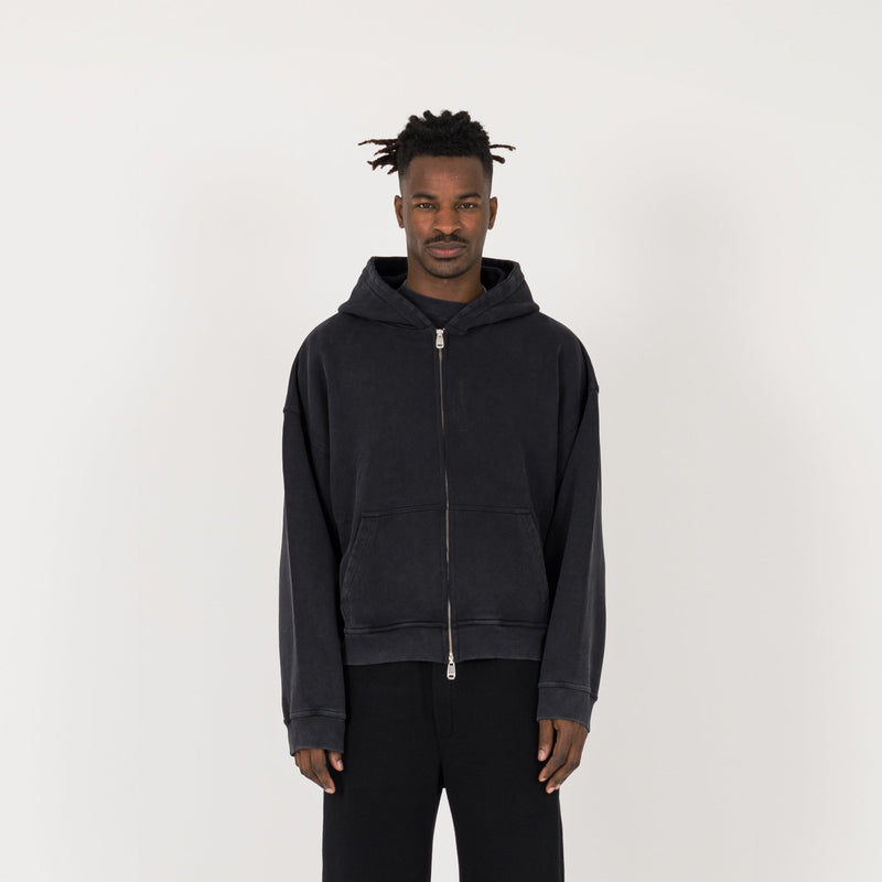 Cropped Zip Hoodie - Vintage Black - Destructive
