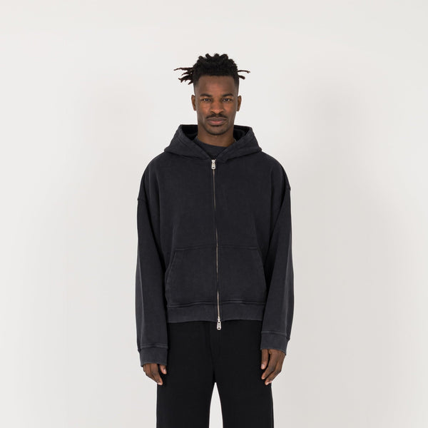 Cropped Zip Hoodie - Vintage Black - Destructive