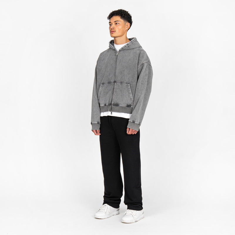 Cropped Zip Hoodie - Vintage Grey - Destructive