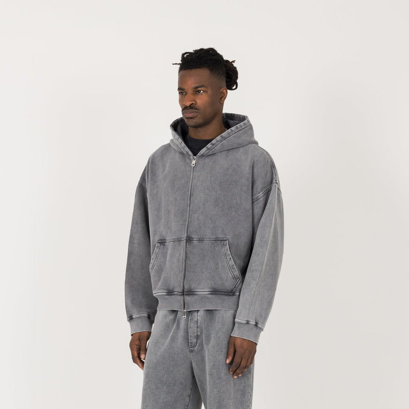 Cropped Zip Hoodie - Vintage Grey - Destructive