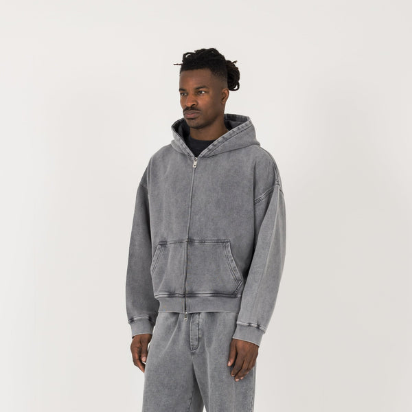 Cropped Zip Hoodie - Vintage Grey - Destructive