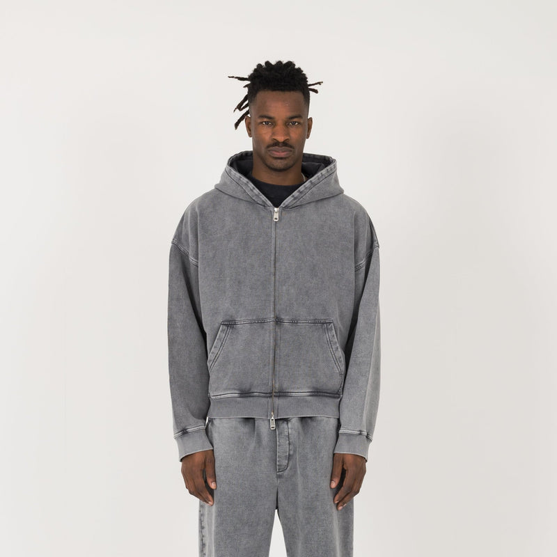 Cropped Zip Hoodie - Vintage Grey - Destructive