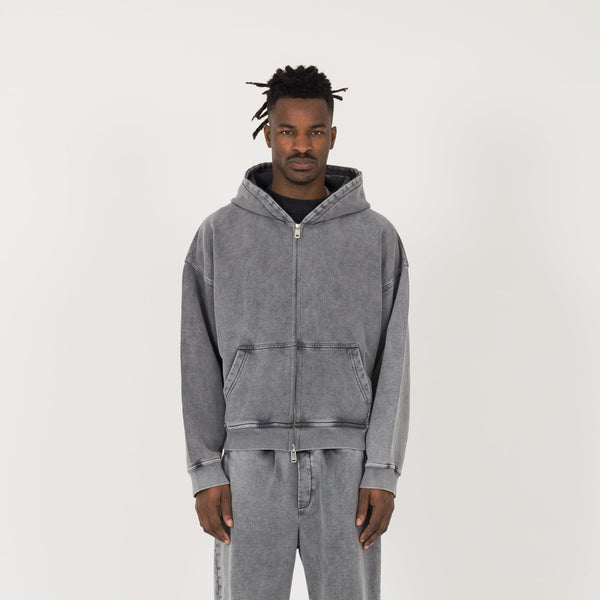 Cropped Zip Hoodie - Vintage Grey - Destructive