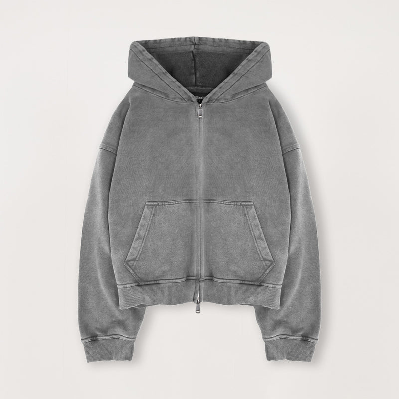Cropped Zip Hoodie - Vintage Grey - Destructive