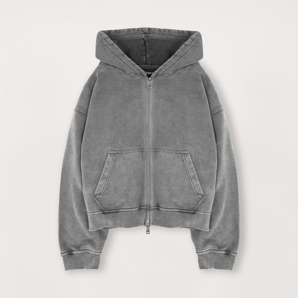 Cropped Zip Hoodie - Vintage Grey - Destructive