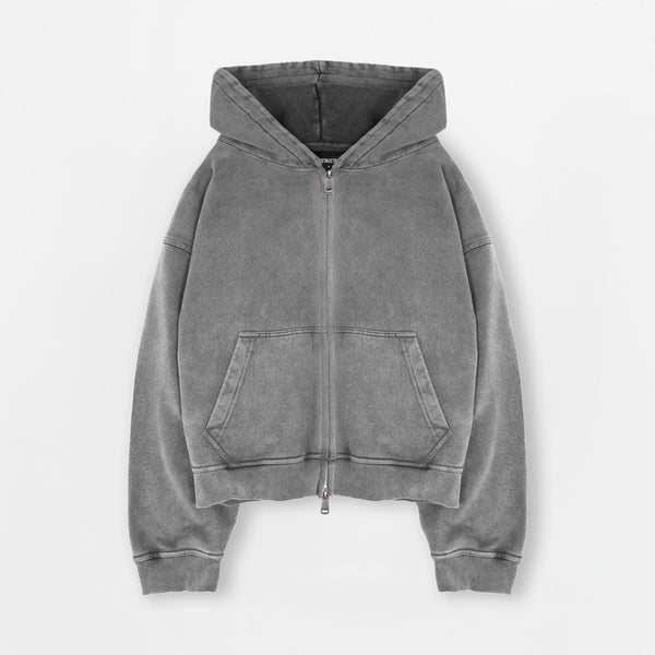 Cropped Zip Hoodie - Vintage Grey - Destructive