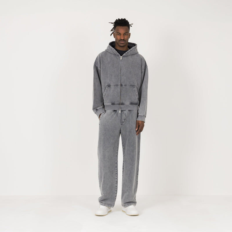 Cropped Zip Hoodie - Vintage Grey - Destructive