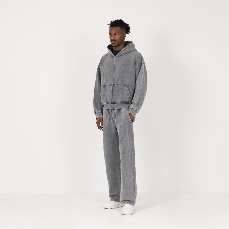 Cropped Zip Hoodie - Vintage Grey - Destructive