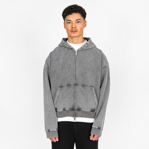 Cropped Zip Hoodie - Vintage Grey - Destructive