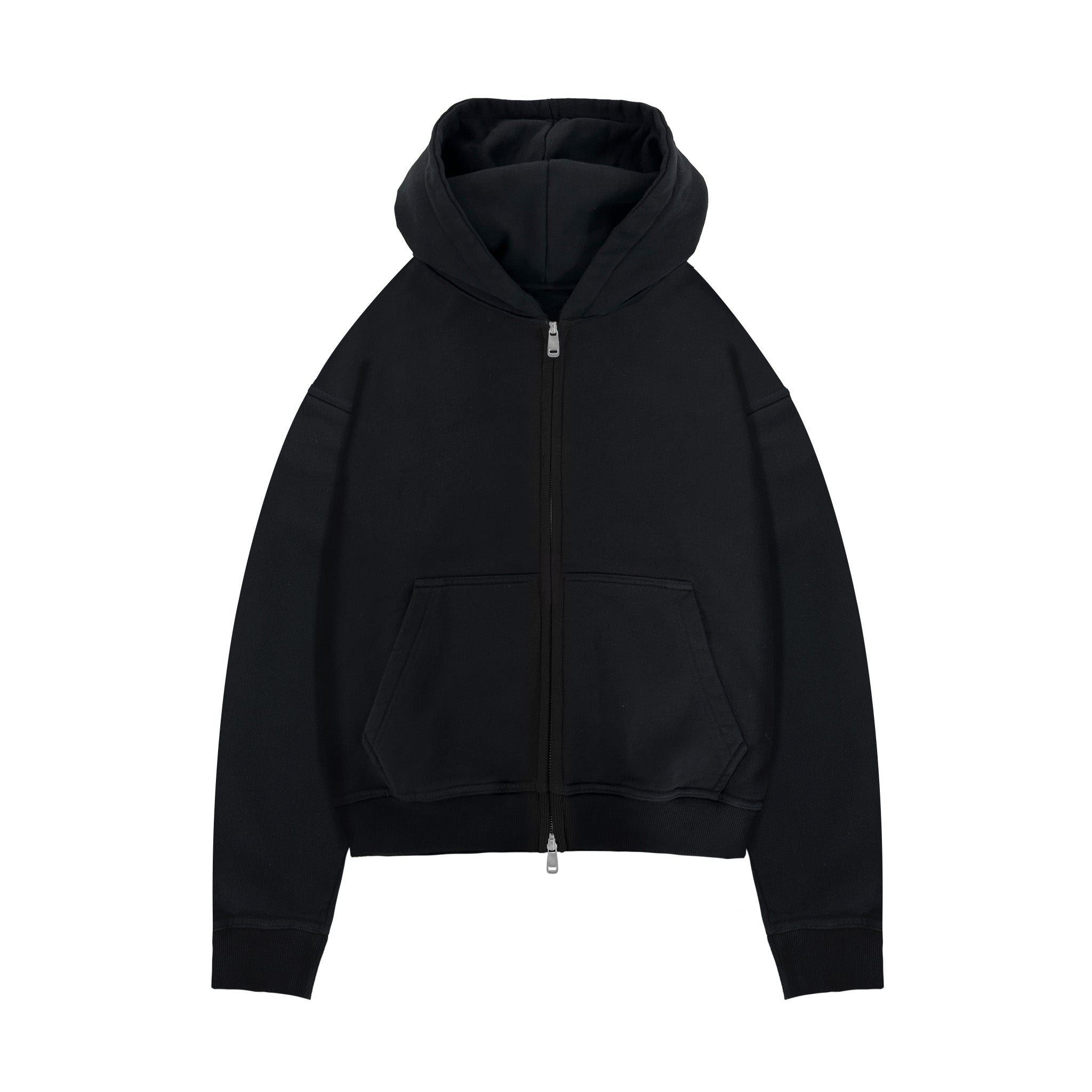 Cropped Zip Hoodie - Black