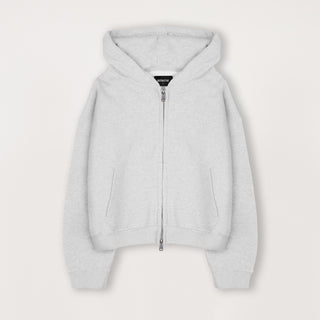 Cropped Zip Hoodie - Light Marl Grey