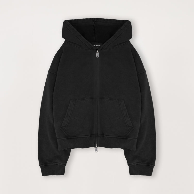 Cropped Zip Hoodie - Black