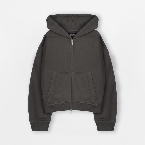 Cropped Zip Hoodie - Dark Mocha