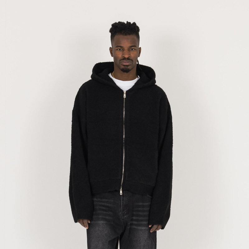 Bouclé Zip Hoodie - Black - Destructive