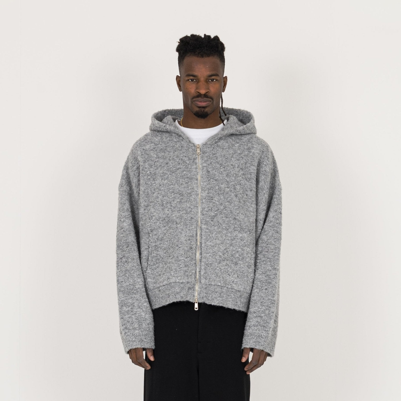 Bouclé Zip Hoodie - Soft Grey - Destructive