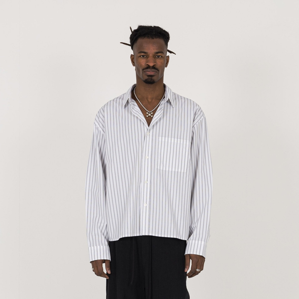 Cropped Long Sleeve Shirt - White Pinstripe - Destructive
