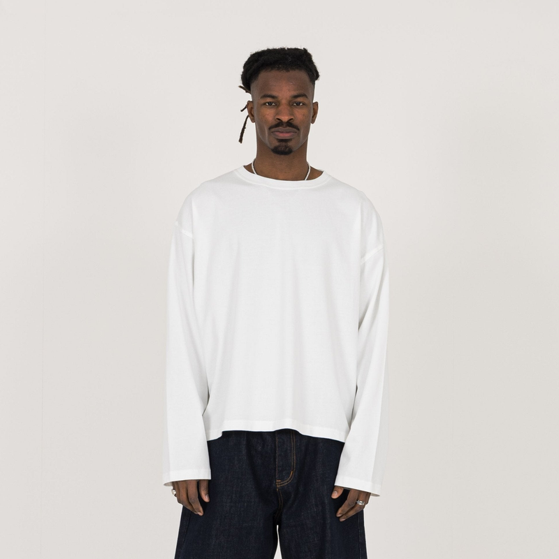 Cropped Long Sleeve T-Shirt - Bone White - Destructive