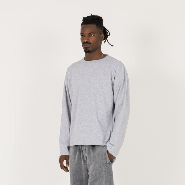 Cropped Long Sleeve T-Shirt - Light Marl Grey - Destructive