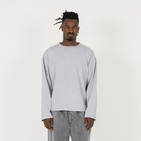 Cropped Long Sleeve T-Shirt - Light Marl Grey - Destructive