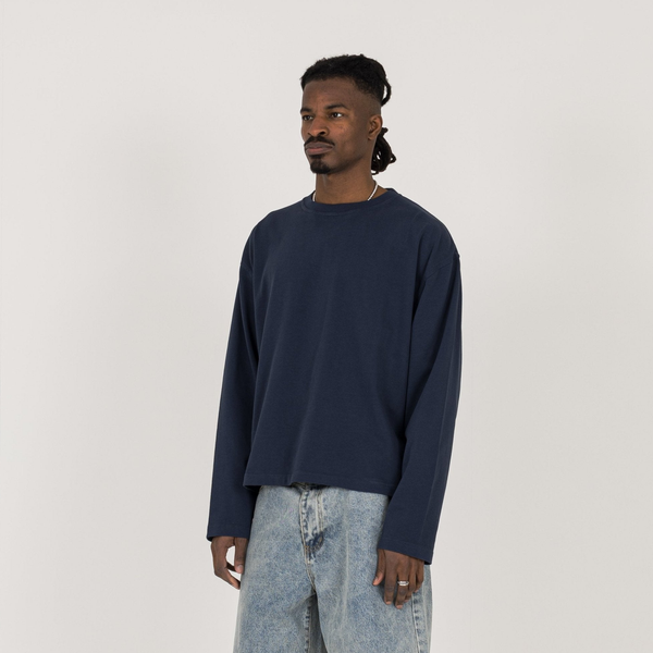 Cropped Long Sleeve T-Shirt - Navy - Destructive
