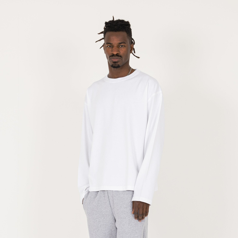 Cropped Long Sleeve T-Shirt - White - Destructive