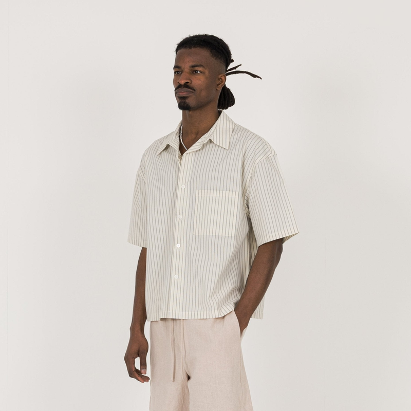 Cropped Shirt - Bone Pinstripe - Destructive