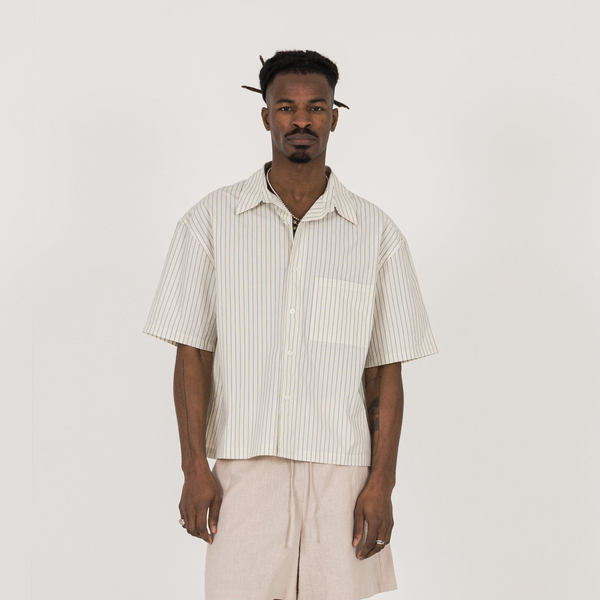 Cropped Shirt - Bone Pinstripe - Destructive