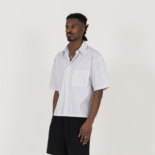 Cropped Shirt - White Pinstripe - Destructive