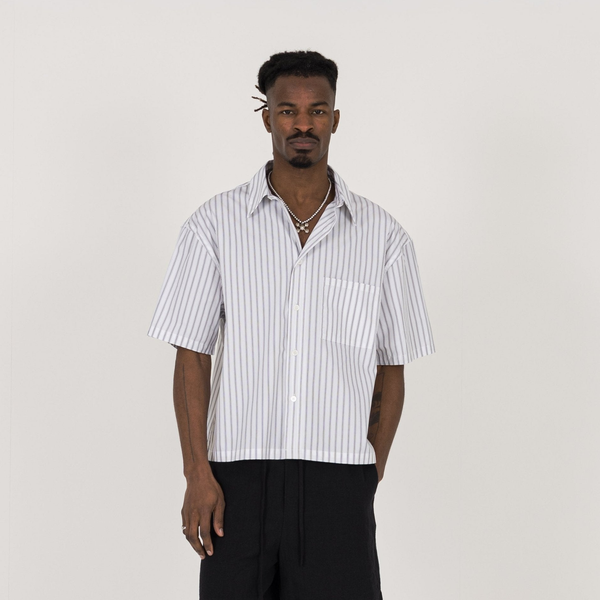 Cropped Shirt - White Pinstripe - Destructive