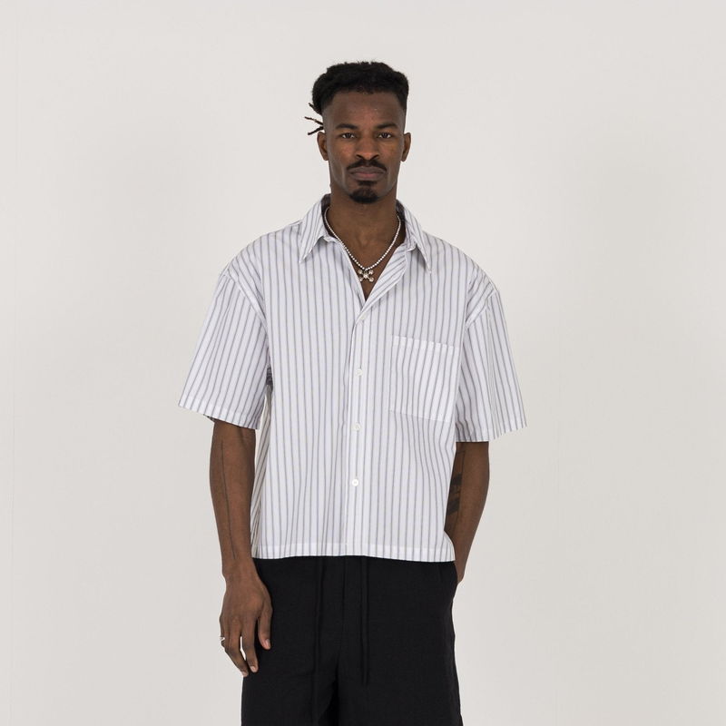 Cropped Shirt - White Pinstripe - Destructive