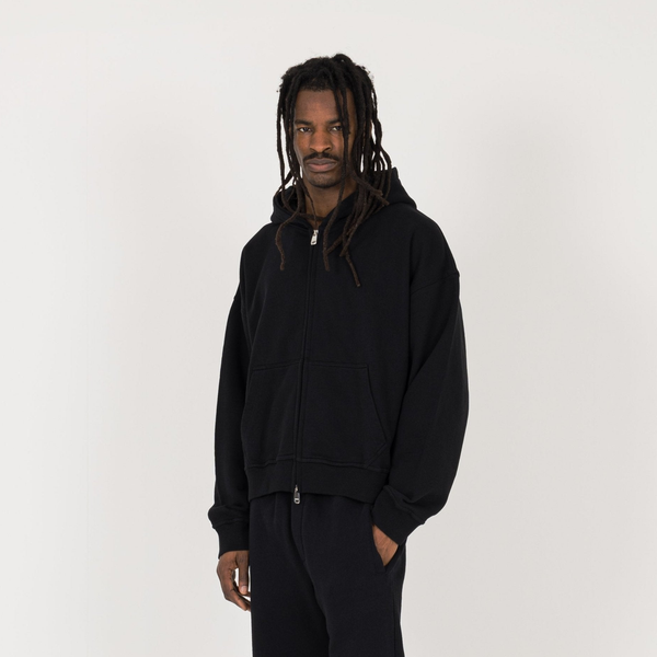 Cropped Zip Hoodie - Black - Destructive