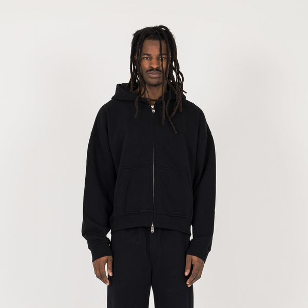 Cropped Zip Hoodie - Black - Destructive