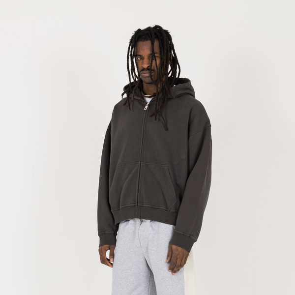 Cropped Zip Hoodie - Dark Mocha - Destructive