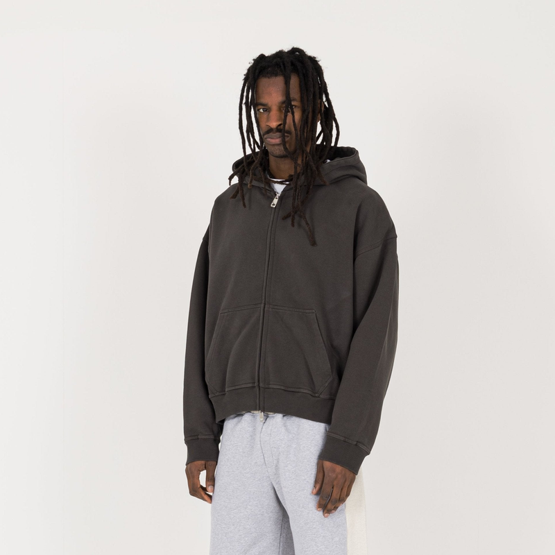 Cropped Zip Hoodie - Dark Mocha - Destructive