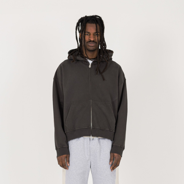 Cropped Zip Hoodie - Dark Mocha - Destructive