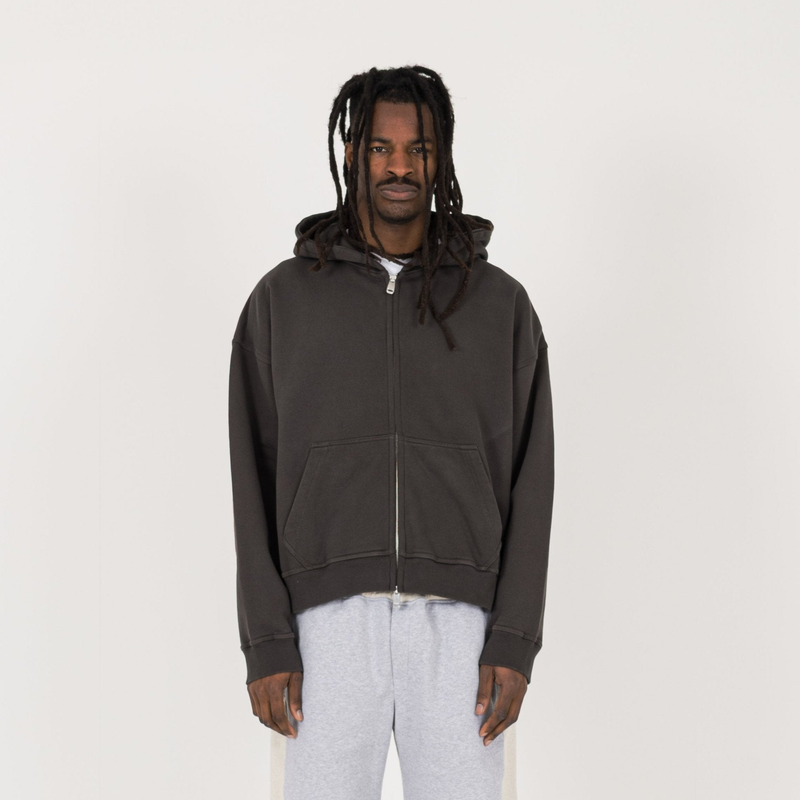 Cropped Zip Hoodie - Dark Mocha - Destructive