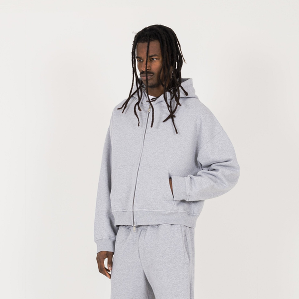 Cropped Zip Hoodie - Light Marl Grey - Destructive
