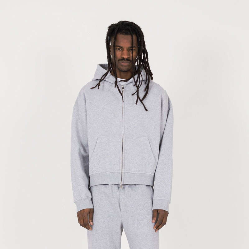 Cropped Zip Hoodie - Light Marl Grey - Destructive