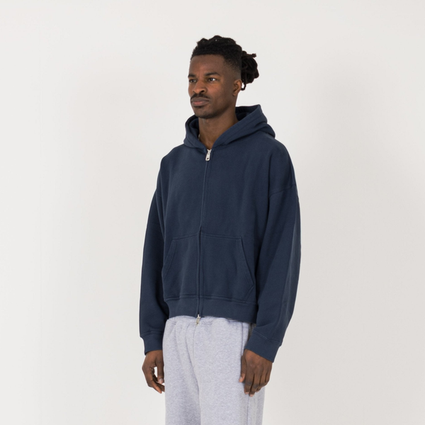 Cropped Zip Hoodie - Navy - Destructive
