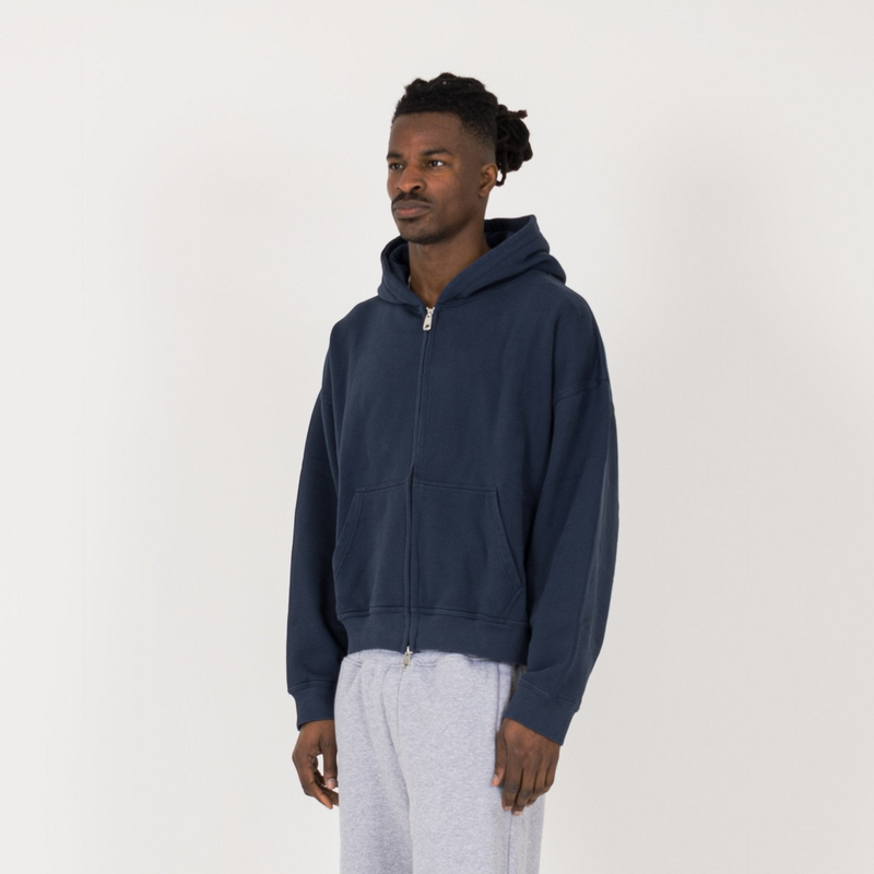 Cropped Zip Hoodie - Navy - Destructive